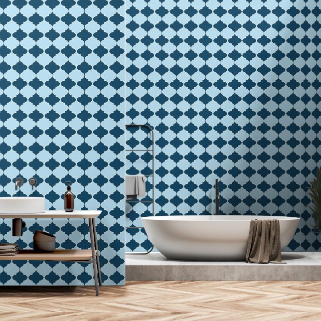 Navy blue and baby blue moroccan pattern  wallpaper (Bathroom)