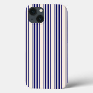Navy blue and beige five stripes pattern iPhone 13 case