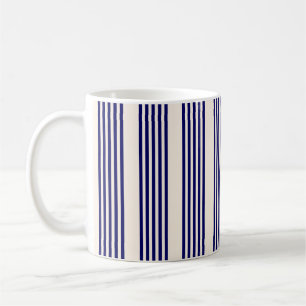 Navy blue and beige five stripes pattern coffee mug