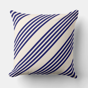 Navy blue and beige five stripes pattern cushion