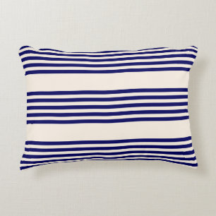 Navy blue and beige five stripes pattern decorative cushion