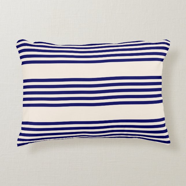 Navy blue and beige five stripes pattern decorative cushion (Front)