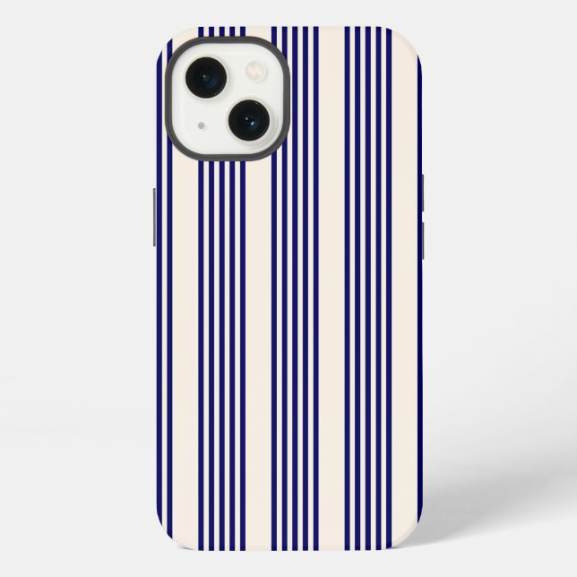 Navy blue and beige five stripes pattern iPhone case (Back)