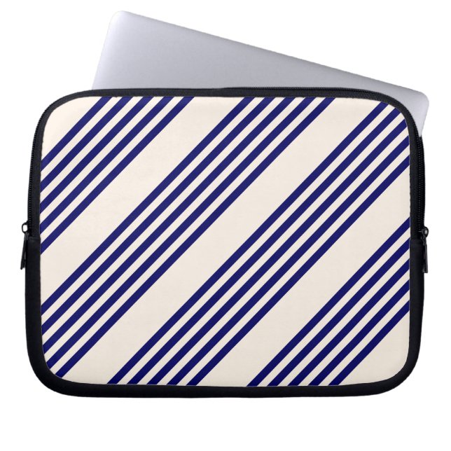 Navy blue and beige five stripes pattern laptop sleeve (Front)