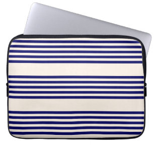 Navy blue and beige five stripes pattern laptop sleeve