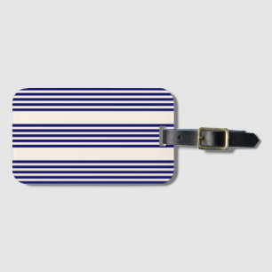 Navy blue and beige five stripes pattern luggage tag
