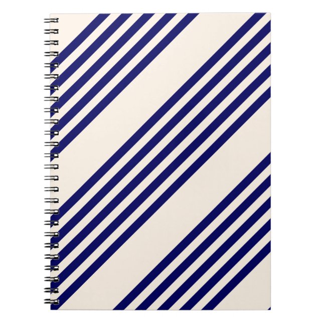 Navy blue and beige five stripes pattern notebook (Front)