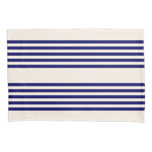 Navy blue and beige five stripes pattern pillowcase