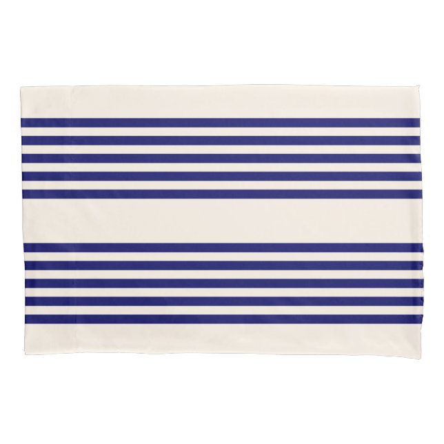 Navy blue and beige five stripes pattern pillowcase (Front)