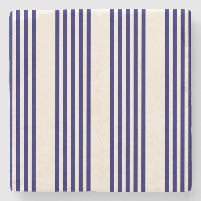 Navy blue and beige five stripes pattern stone coaster (Front)