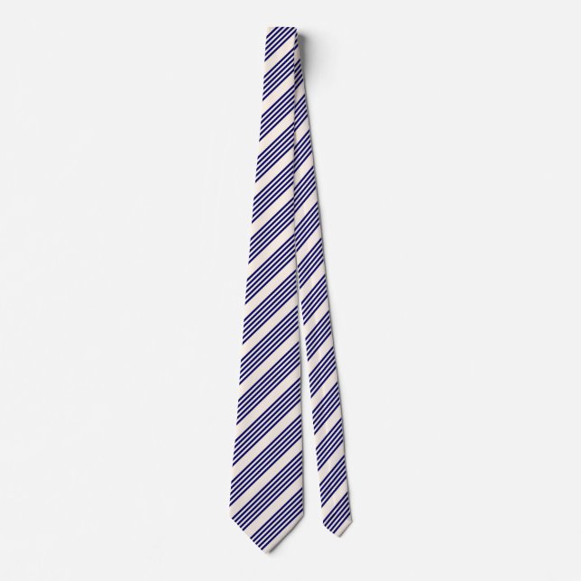 Navy blue and beige five stripes pattern tie (Front)