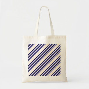 Navy blue and beige five stripes pattern tote bag