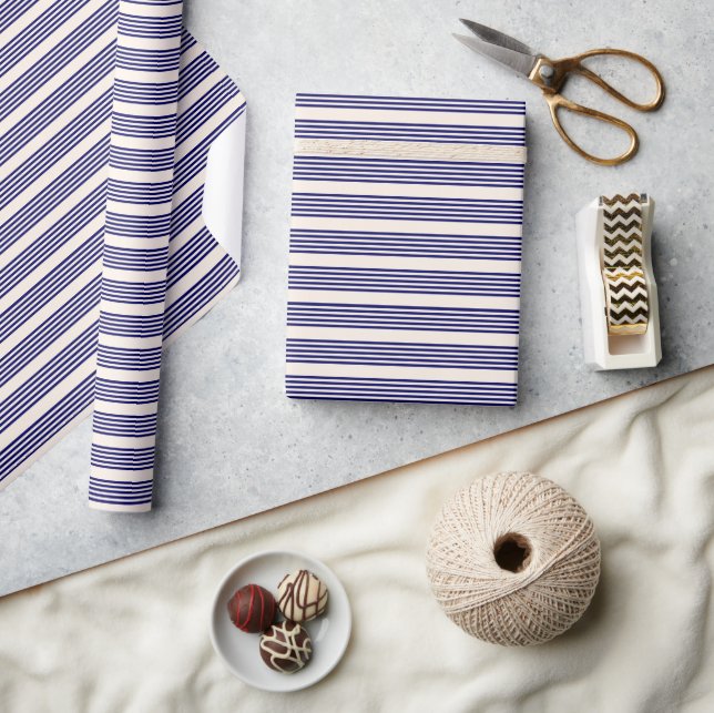 Navy blue and beige five stripes pattern wrapping paper (Crafts)