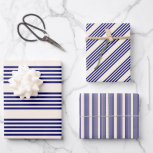Navy blue and beige five stripes pattern wrapping paper sheet