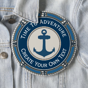 Navy Blue and Beige Round with Coastal Compass 6 Cm Round Badge