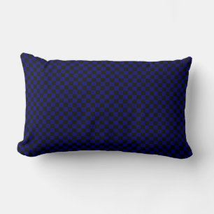 Navy Blue and Black Chequerboard Squares Lumbar Cushion