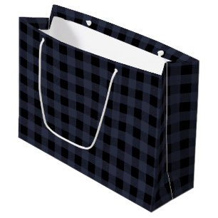 Navy Blue and Black Lumberjack Plaid Large Bag