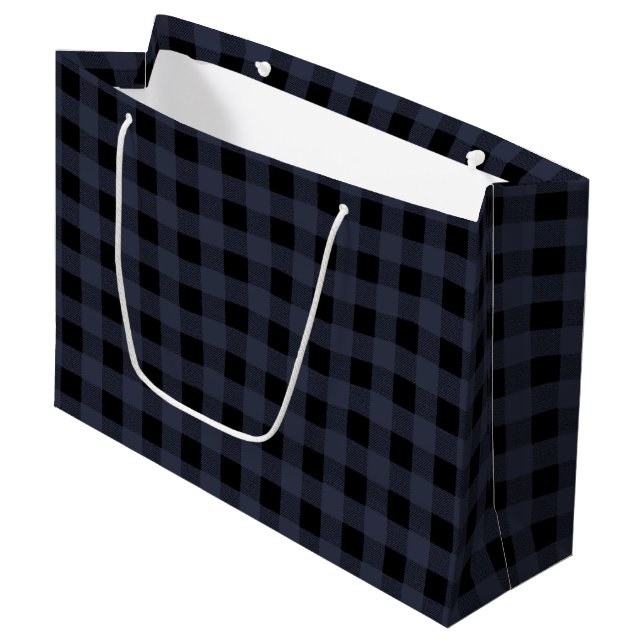 Navy Blue and Black Lumberjack Plaid Large Bag (Front Angled)