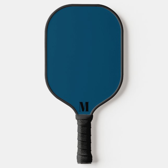 Navy Blue and Black Modern Monogram Pickleball Paddle (Front)