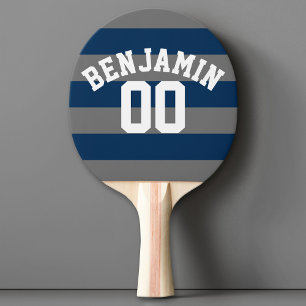 Navy Blue and Black Rugby Stripes Name Number Ping Pong Paddle