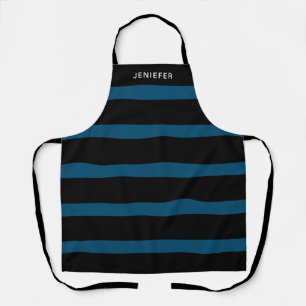 Navy Blue and Black Striped Pattern Custom Name Apron