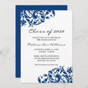Navy Blue and Black Swirl Graduation Announcement