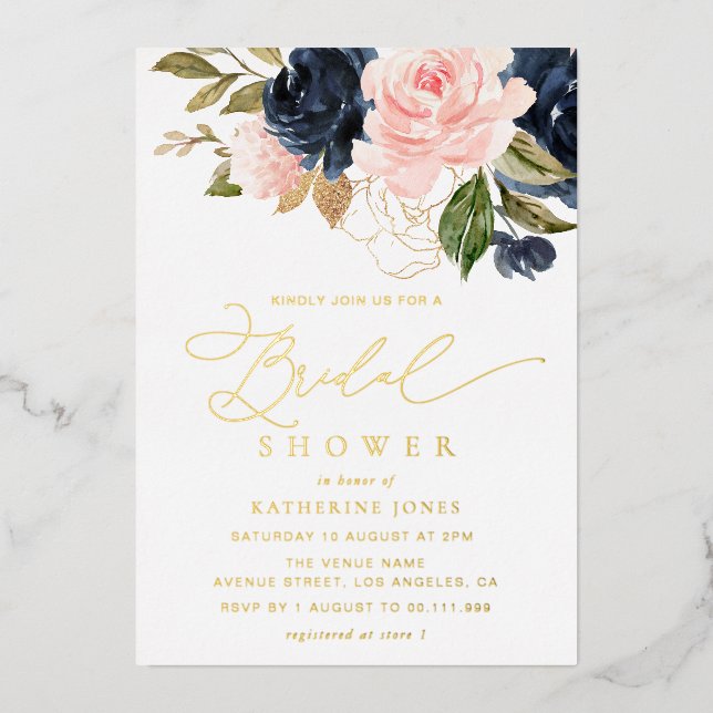 navy blue and blush floral bridal shower (Front)