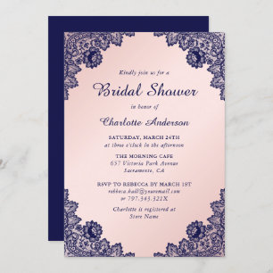 Navy Blue and Blush Floral Bridal Shower Invitation