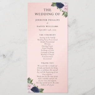 Navy Blue and Blush Floral Wedding Program
