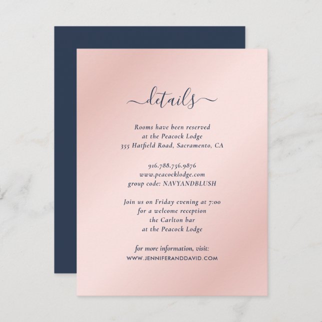 Navy Blue and Blush Guest Information Cards (Front/Back)