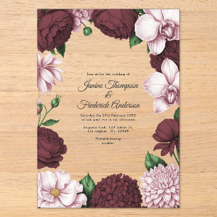 Navy Blue and Blush Modern Botanical Wedding Acrylic Invitations