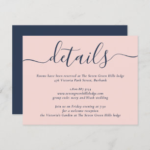 Navy Blue and Blush Modern Script Wedding Enclosure Card