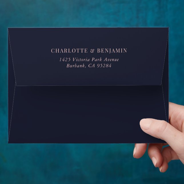 Navy Blue and Blush Modern Wedding Return Address Envelope (Hand)