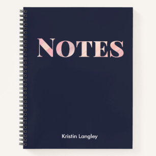 Navy Blue and Blush Notes Personalised Notebook