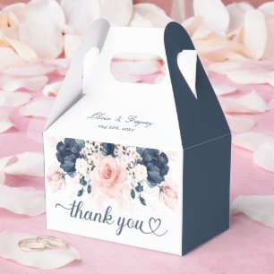 Navy Blue and Blush Pink floral wedding Favour Box