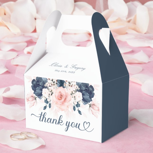 Navy Blue and Blush Pink floral wedding Favour Box (Wedding)