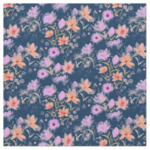 Navy Blue  and Blush Pink Vintage Floral Pattern Fabric