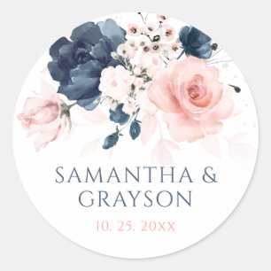 Navy Blue and Blush Pink Wedding Stickers