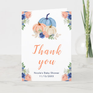 Navy Blue and Blush  Pumpkins Baby Shower Thank You Card