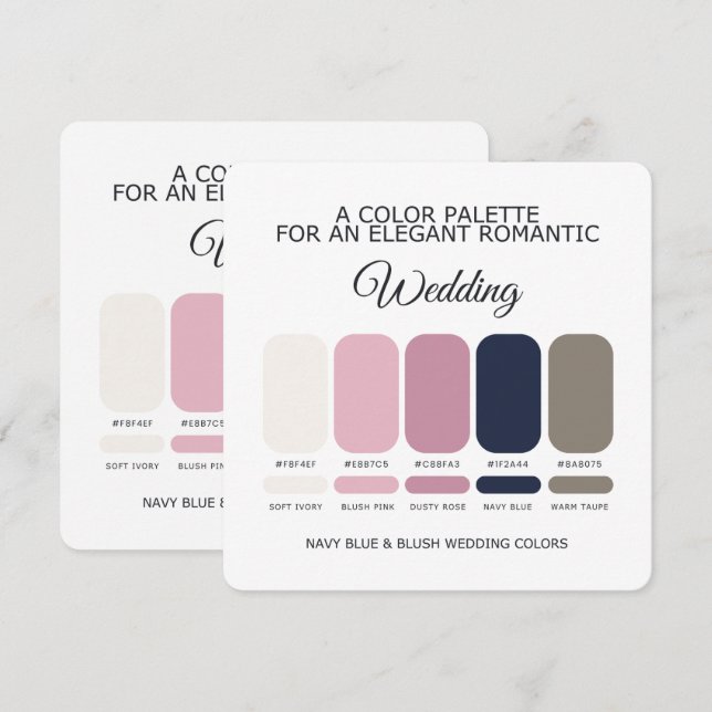 Navy Blue and Blush Wedding Colour Palette Card (Front/Back)