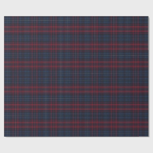 Navy Blue and Burgundy Plaid Wrapping Paper (Flat)