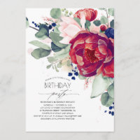 Navy Blue and Burgundy Red Floral Birthday Party