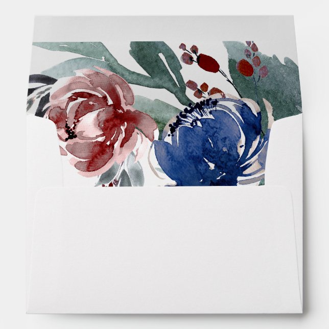 Navy Blue and Burgundy Red Floral Watercolor Envelopes (Back (Bottom))
