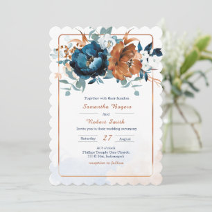 Navy Blue and Burnt Orange Wedding Invitation