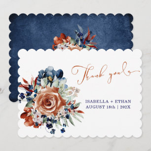Navy Blue and Burnt Orange  Wedding Thank You card
