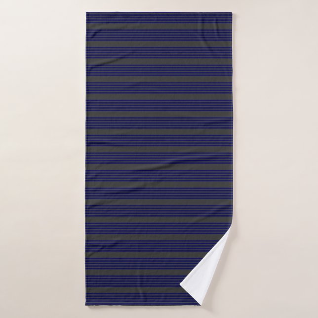 Navy blue and charcoal five stripes pattern bath towel (Bath Towel)