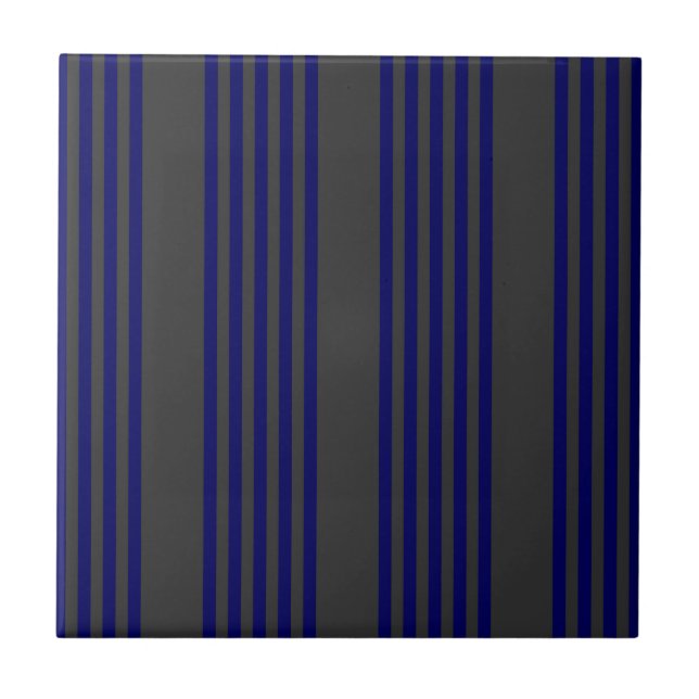 Navy blue and charcoal five stripes pattern ceramic tile (Front)