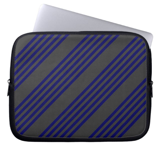 Navy blue and charcoal five stripes pattern laptop sleeve (Front)