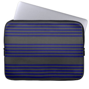 Navy blue and charcoal five stripes pattern laptop sleeve