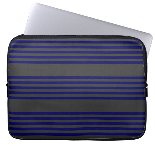 Navy blue and charcoal five stripes pattern laptop sleeve (Front)